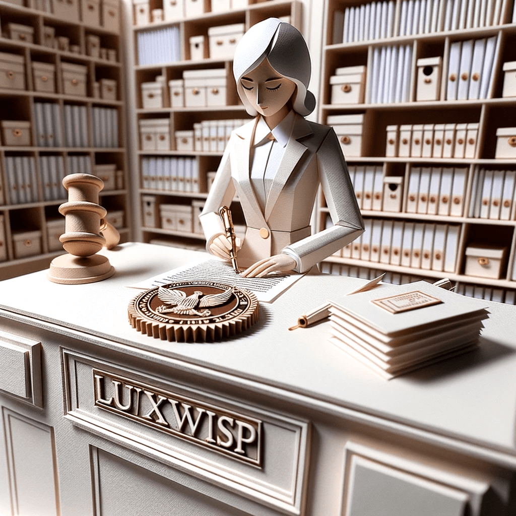 Luxwisp Notary  at their desk working