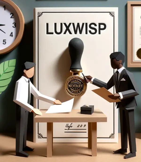 Luxwisp Notary  with stamp talking to each other