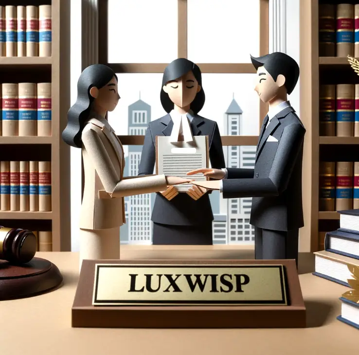 Luxwisp Notary  with a couple and legal document