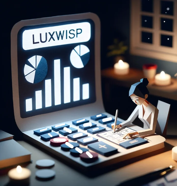 Luxwisp Accountant working on a giant calculator