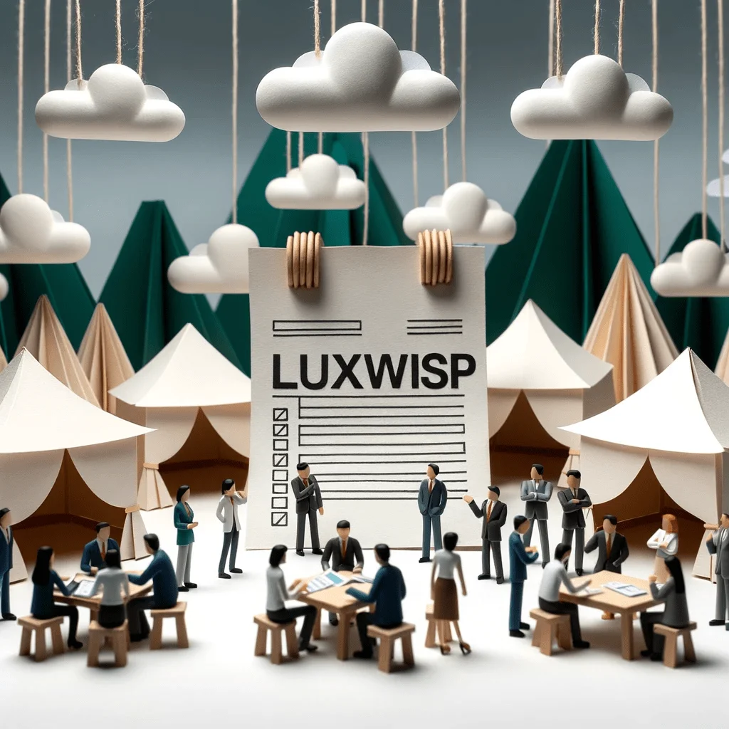 Luxwisp Accountant gather doing work at tables outside on a cloudy day