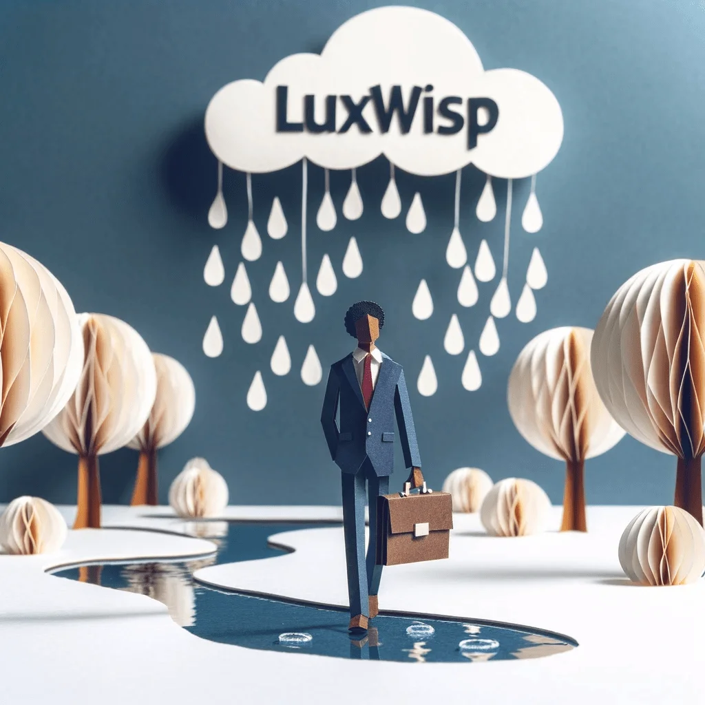 Luxwisp Accountant  walking leaving behind a rain cloud in the past