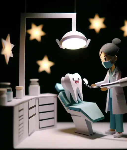Luxwisp Dental Hygienist  working on a smiling paper craft art tooth