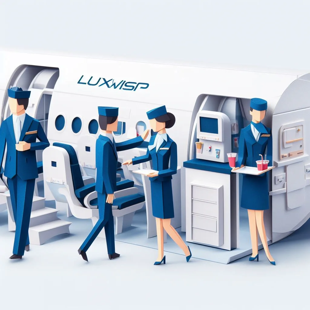 paper craft art luxwisp flight attendants collecting food to be served to passengers