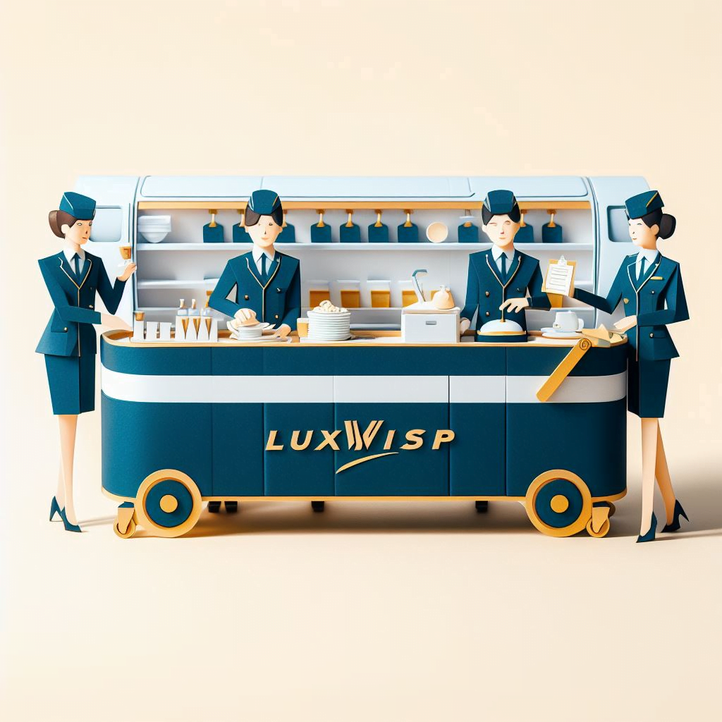 Paper craft art on luxwisp plane with four flight attendants talking
