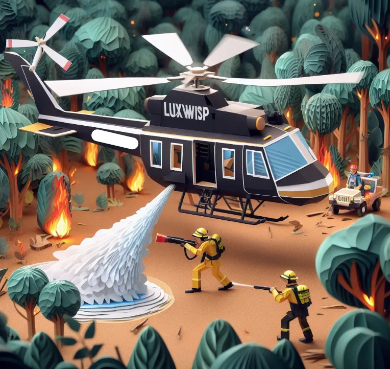 firefighters and a luxwisp helicopter