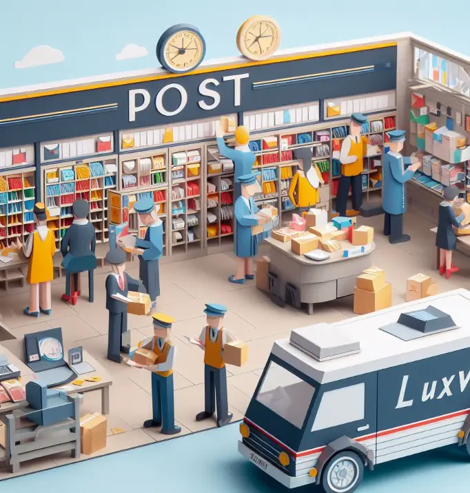 Mailworkers sort at Luxwisp post office