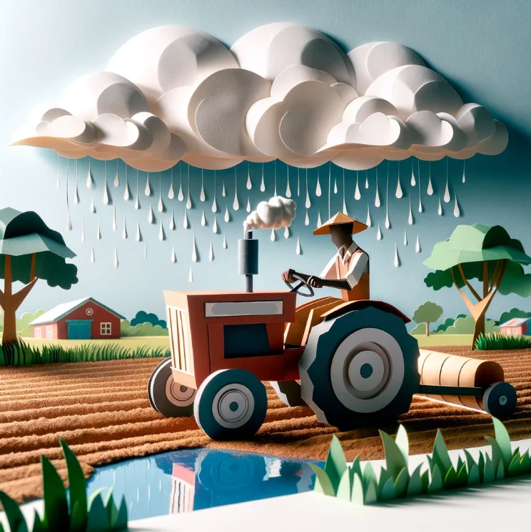 African male farmer plowing a fertile land during a cloudy afternoon