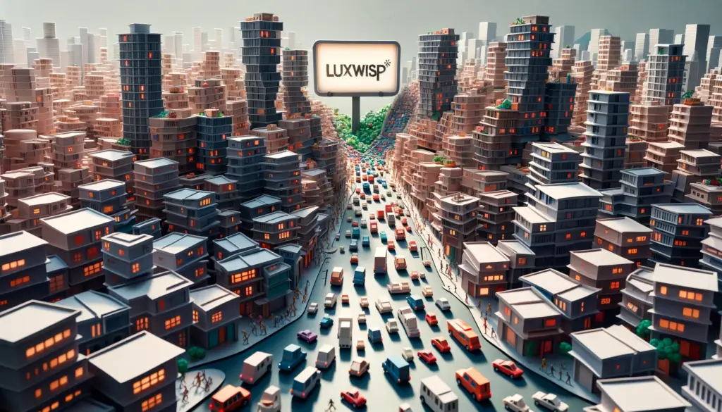 Luxwisp paper art craft showing an overcrowded dim city for the Cons of Urbanization