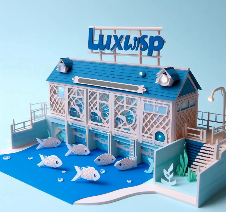 blue water with fish being farmed  - Luxwisp Paper Craft Art