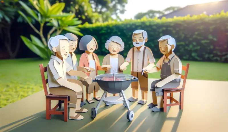 Old friends enjoying outdoor barbecue together - Del Webb Communities - Luxwisp