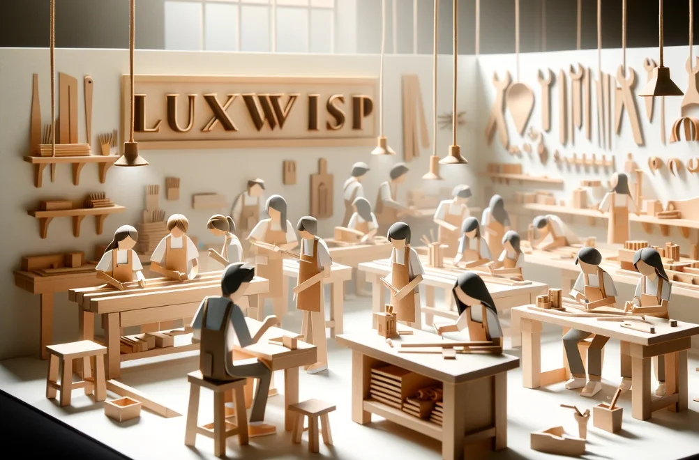 Workshop filled with students learning carpentry skills - Luxwisp