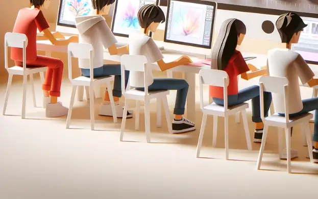 Teenagers designing digital art on high-tech computers - Luxwisp
