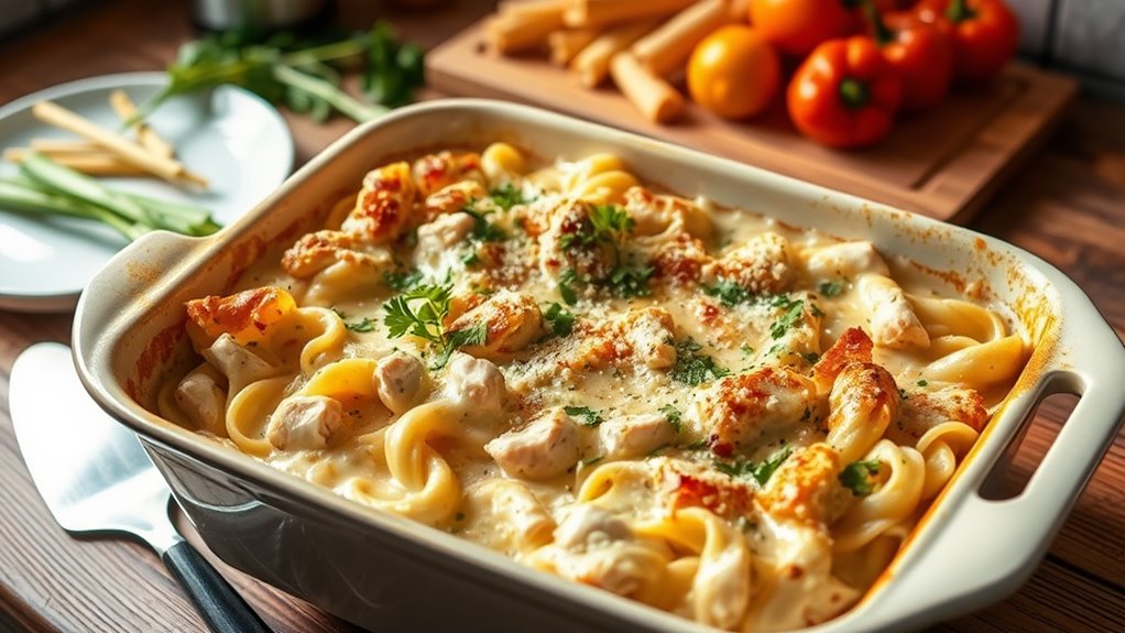 creamy chicken pasta bake