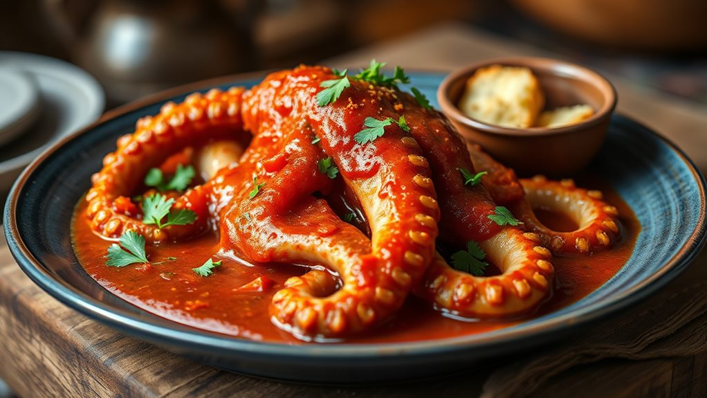 octopus cooked in sauce