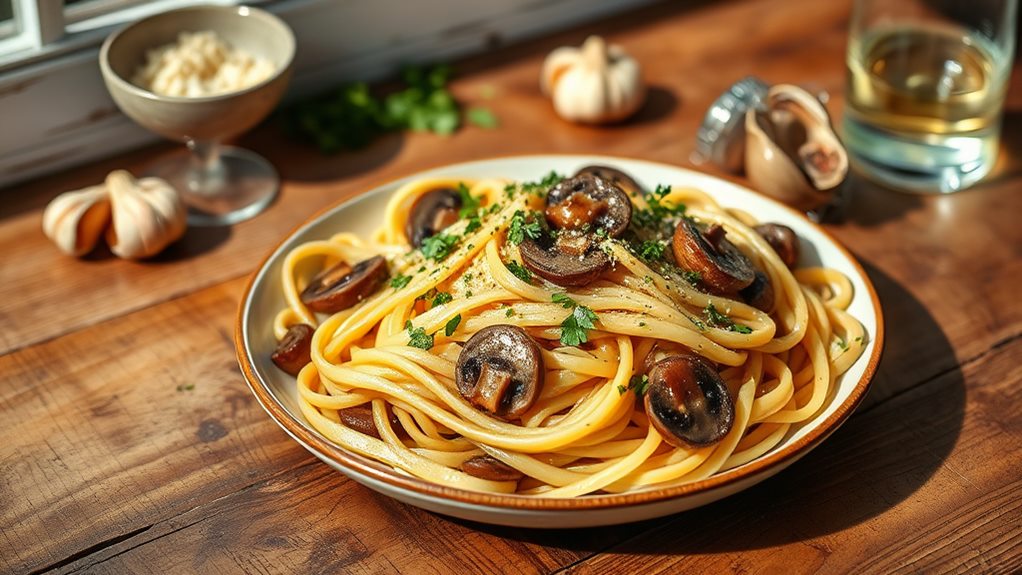 savory garlic mushroom pasta