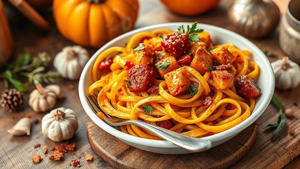 spicy sausage pumpkin noodles
