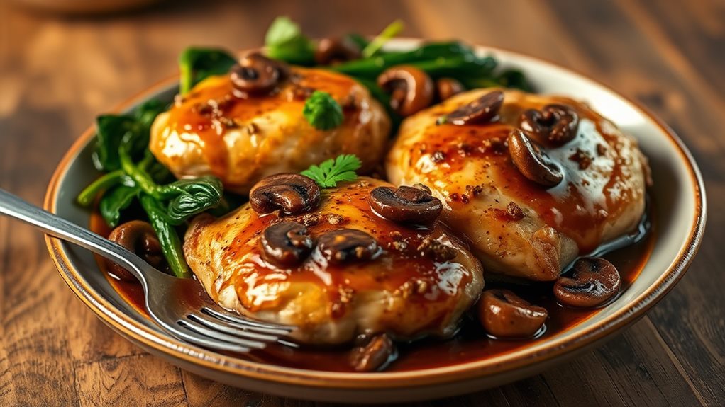 spinach infused chicken marsala dish