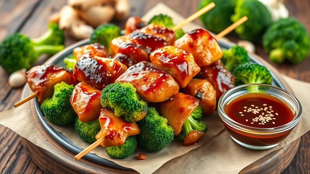 teriyaki chicken broccoli skewers