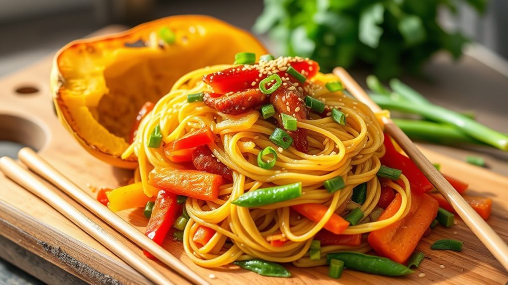 vegetable noodle stir fry dish