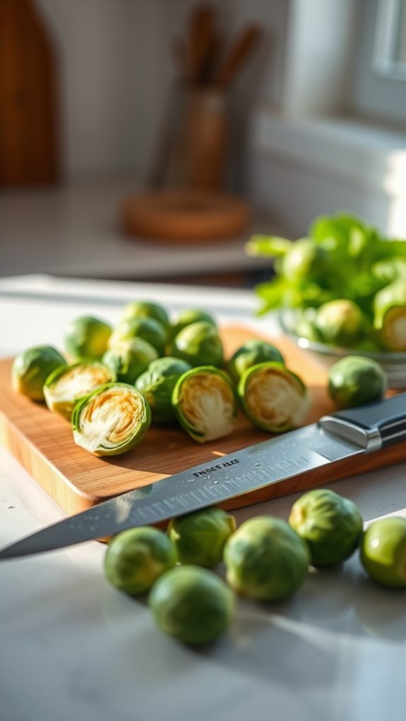 wash and halve sprouts